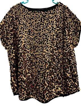 NWT The Limited Y2K XL Short-Sleeve Black Gold Sequins Blouse Top Party Holiday